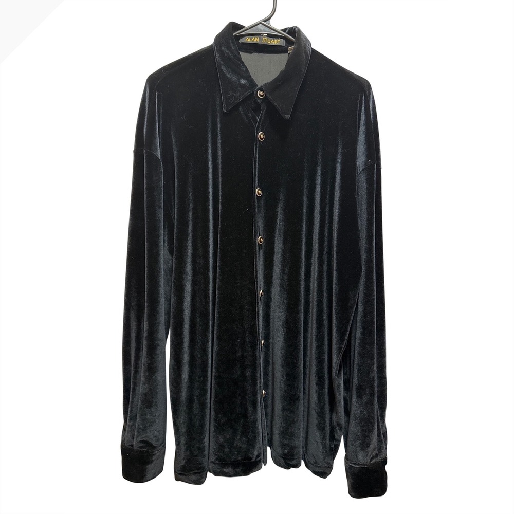 Alan Stuart Mens Black Velvet Long Sleeve Button Up‎ Shirt Size L